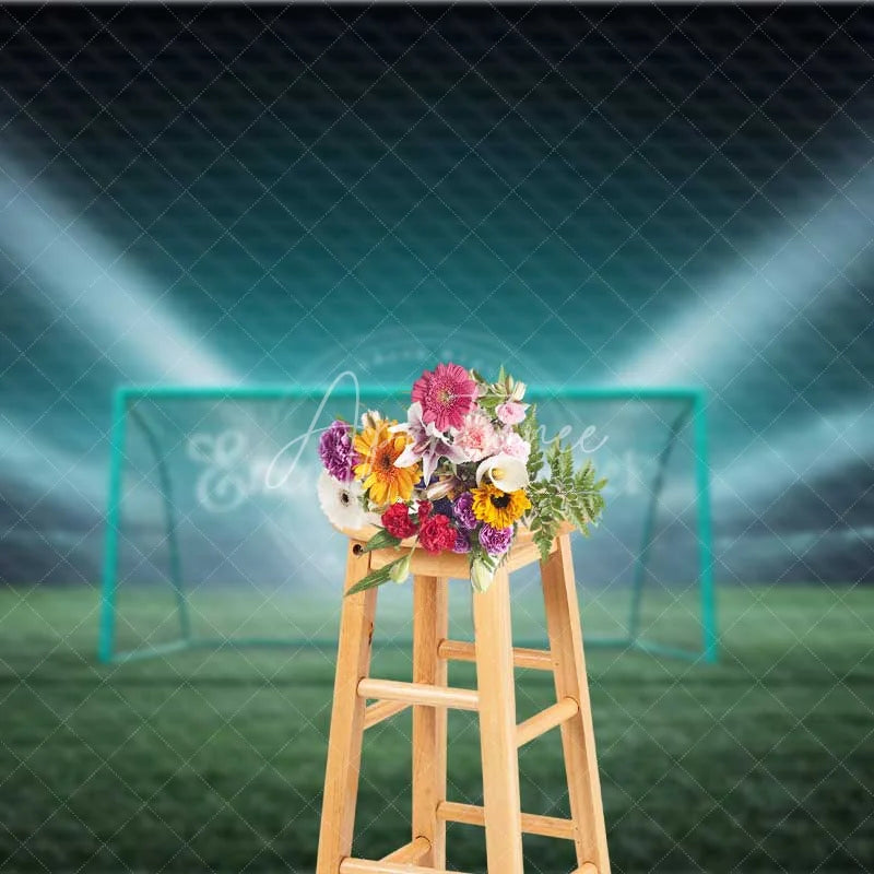 Aperturee - Aperturee Dynamic Sports Soccer Goal Backdrop Football Field Stadium Lights Photography Background for Party Decor