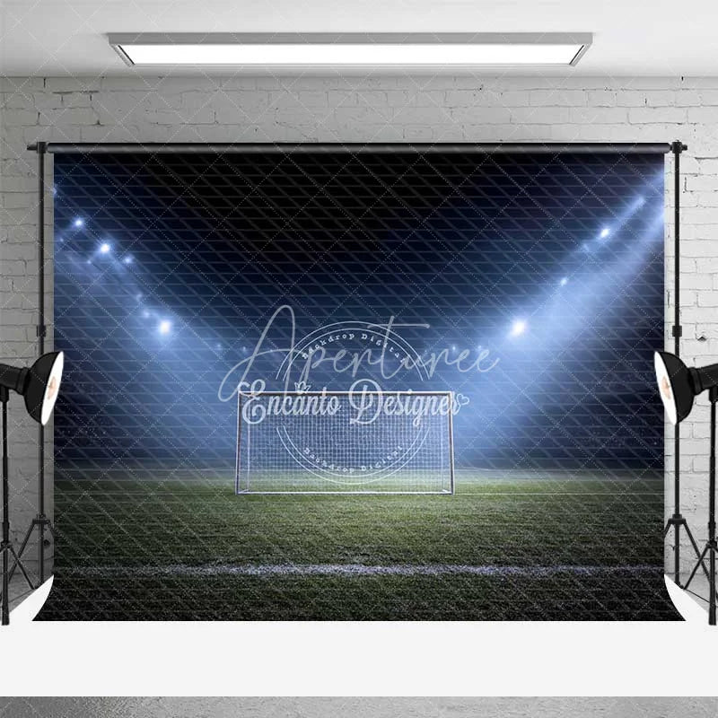 Aperturee - Aperturee Dynamic Sports Soccer Goal Field Backdrop Night Game Stadium Lights Photography Background for Party Decor
