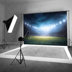 Aperturee - Aperturee Dynamic Sports Stadium Photography Backdrop Bright Lights Green Field Night Sky Background for Events