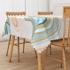 Aperturee - Aperturee Earth Tone Abstract Rectangle Tablecloth with Blue and Beige Gradient for Modern Coastal Dining Decor