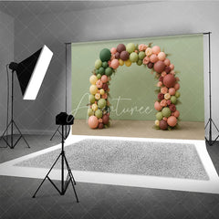 Aperturee - Aperturee Earth Tone Balloon Arch Photography Backdrop with Roses Boho Floral Decor for Wedding Bridal or Baby Shower