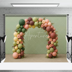 Aperturee - Aperturee Earth Tone Balloon Arch Photography Backdrop with Roses Boho Floral Decor for Wedding Bridal or Baby Shower