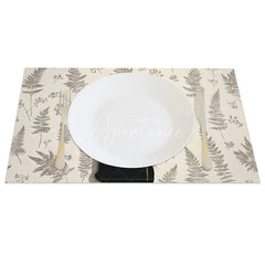 Aperturee - Aperturee Easter Black Bunny Set of 4 Placemats Grey Fern Silhouette Rabbit Linen Table Mats for Spring