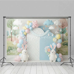 Aperturee - Aperturee Easter Bunny and Hanging Carrots Backdrop Spring Woodland Garden and Balloon Arch for Cake Smash Photo