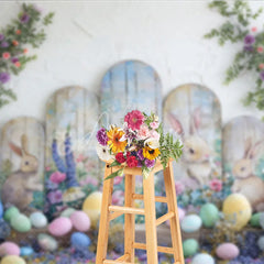 Aperturee - Aperturee Easter Bunny and Pastel Eggs Arch Backdrop Spring Floral Garden Party Decoration for Kids Photography
