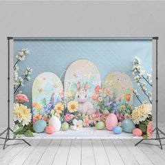 Aperturee - Aperturee Easter Bunny Arched Panels Backdrop Spring Floral Garden and Pastel Eggs Party Decoration