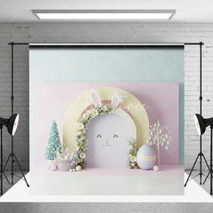 Aperturee - Aperturee Easter Bunny Face Backdrop Pink Floral Arch Ears Background Spring Pastel Eggs Baby Shower Birthday Party Prop