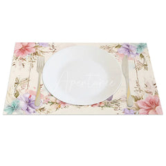 Aperturee - Aperturee Easter Bunny Purple Egg Set of 4 Placemats Pink Floral Rabbit Table Mats for Spring Holiday