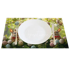 Aperturee - Aperturee Easter Bunny Set of 4 Placemats Cute Rabbits with Eggs Spring Garden Holiday Table Mats Decor