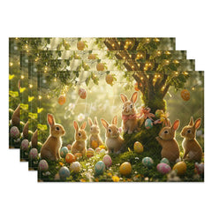 Aperturee - Aperturee Easter Bunny Tree Set of 4 Placemats Hanging Eggs in Forest Sunny Spring Holiday Table Mats