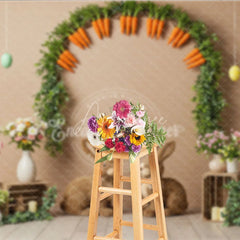 Aperturee - Aperturee Easter Carrot Arch and Bunny Backdrop Spring Garden Egg Hunt Photography Background