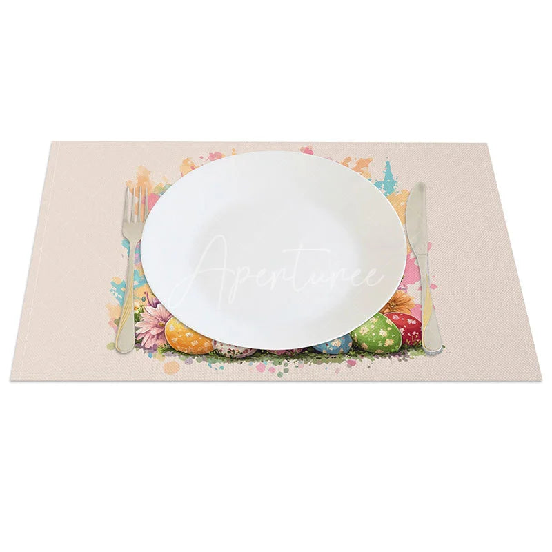 Aperturee - Aperturee Easter Chihuahua Dog Set of 4 Placemats Puppy with Colorful Eggs Cute Pet Holiday Table Mats