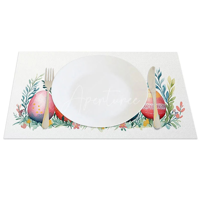 Aperturee - Aperturee Easter Colorful Eggs Set of 4 Placemats Spring Wildflower Grass Table Mats Holiday Kitchen Dining Room Decor