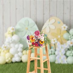 Aperturee - Aperturee Easter Decoration Backdrop Daisy Pattern Eggs Balloon Clouds Photography Background Spring Party Decoration