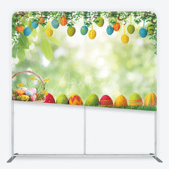 Aperturee - Aperturee Easter Eggs in Basket on Green Grass Backdrop Spring Garden Hanging Eggs Decor Tension Fabric Backdrop