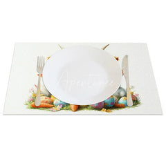 Aperturee - Aperturee Easter Highland Cow Set of 4 Placemats Spring Bunny Eggs Carrots Table Mats Cute Farmhouse Kitchen Dining Decor