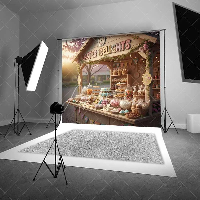 Aperturee - Aperturee Easter Market Stand Backdrop Spring Delights Stall Background Outdoor Floral Sweet Treat Birthday Party Photo Prop