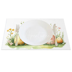 Aperturee - Aperturee Easter Mushroom House Set of 4 Placemats Fantasy Cottage with Eggs Spring Garden Table Mats