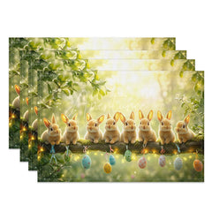 Aperturee - Aperturee Easter Rabbits on Branch Set of 4 Placemats Hanging Eggs Green Spring Holiday Table Mats Decor