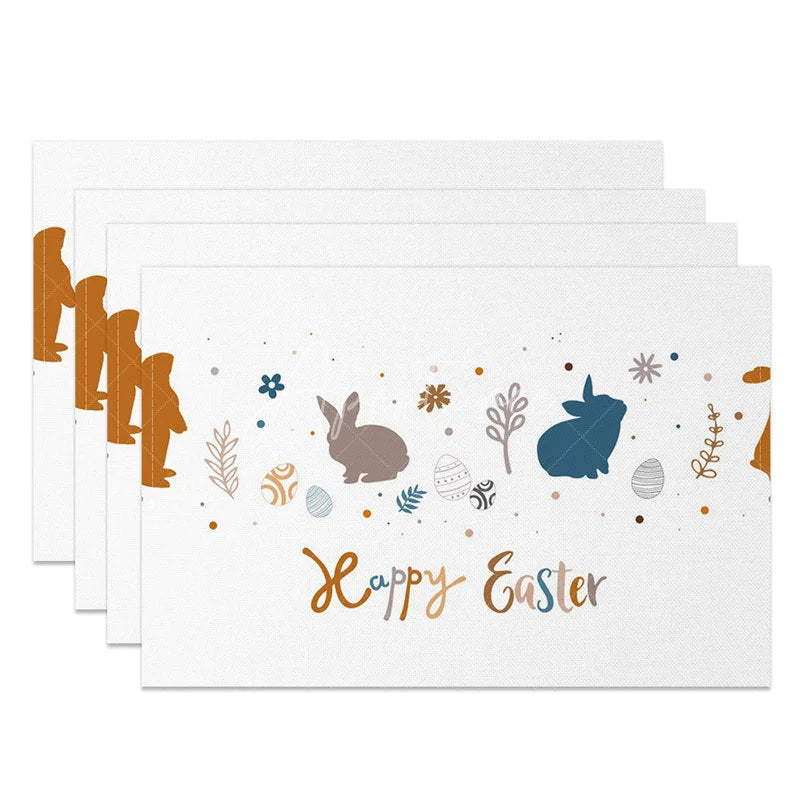 Aperturee - Aperturee Easter Set of 4 Placemats Boho Bunny Silhouette Minimalist Happy Easter Neutral Dining Table Mats
