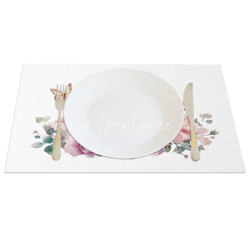 Aperturee - Aperturee Easter Set of 4 Placemats Bunny Flower Crown Pink Floral Butterfly Spring Dining Table Mats