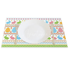Aperturee - Aperturee Easter Set of 4 Placemats Colorful Bunny Egg Stripes Geometric Pattern Spring Dining Table Mats
