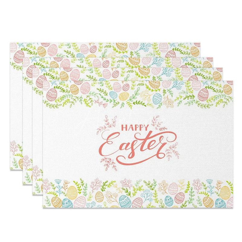 Aperturee - Aperturee Easter Set of 4 Placemats Colorful Doodle Egg Border Simple Happy Easter Calligraphy Dining Table Mats