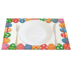 Aperturee - Aperturee Easter Set of 4 Placemats Colorful Patterned Egg Border Happy Easter White Center Dining Table Mats