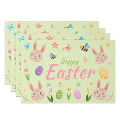 Aperturee - Aperturee Easter Set of 4 Placemats Cute Bunny Faces and Bees Happy Easter Green Spring Dining Table Mats