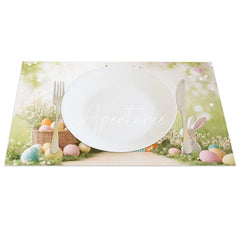 Aperturee - Aperturee Easter Set of 4 Placemats Fantasy Carrot House White Bunny Basket Eggs Garden Dining Table Mats