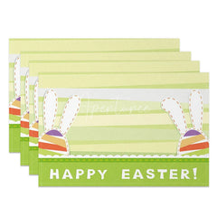 Aperturee - Aperturee Easter Set of 4 Placemats Green Stripes Bunny Ears Happy Easter Cutout Design Dining Table Mats