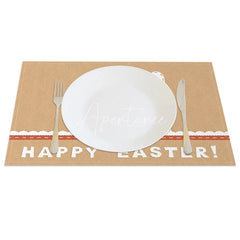 Aperturee - Aperturee Easter Set of 4 Placemats Kraft Paper Texture Bunny Ears White Lace Happy Easter Dining Table Mats