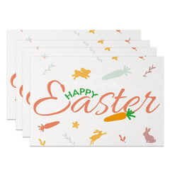 Aperturee - Aperturee Easter Set of 4 Placemats Minimalist Carrots and Bunnies Happy Easter White Simple Dining Table Mats