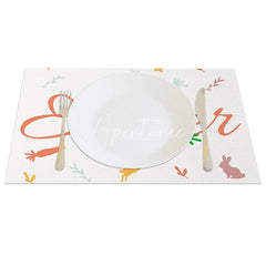 Aperturee - Aperturee Easter Set of 4 Placemats Minimalist Carrots and Bunnies Happy Easter White Simple Dining Table Mats
