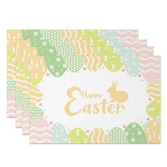 Aperturee - Aperturee Easter Set of 4 Placemats Pastel Wavy Scale Pattern Gold Happy Easter Bunny Dining Table Mats