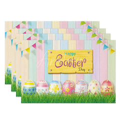 Aperturee - Aperturee Easter Set of 4 Placemats Pastel Wood Plank Texture Happy Easter Sign Eggs Grass Dining Table Mats