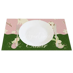 Aperturee - Aperturee Easter Set of 4 Placemats Pink Green Bunny Block Spring Happy Easter Dining Table Mats