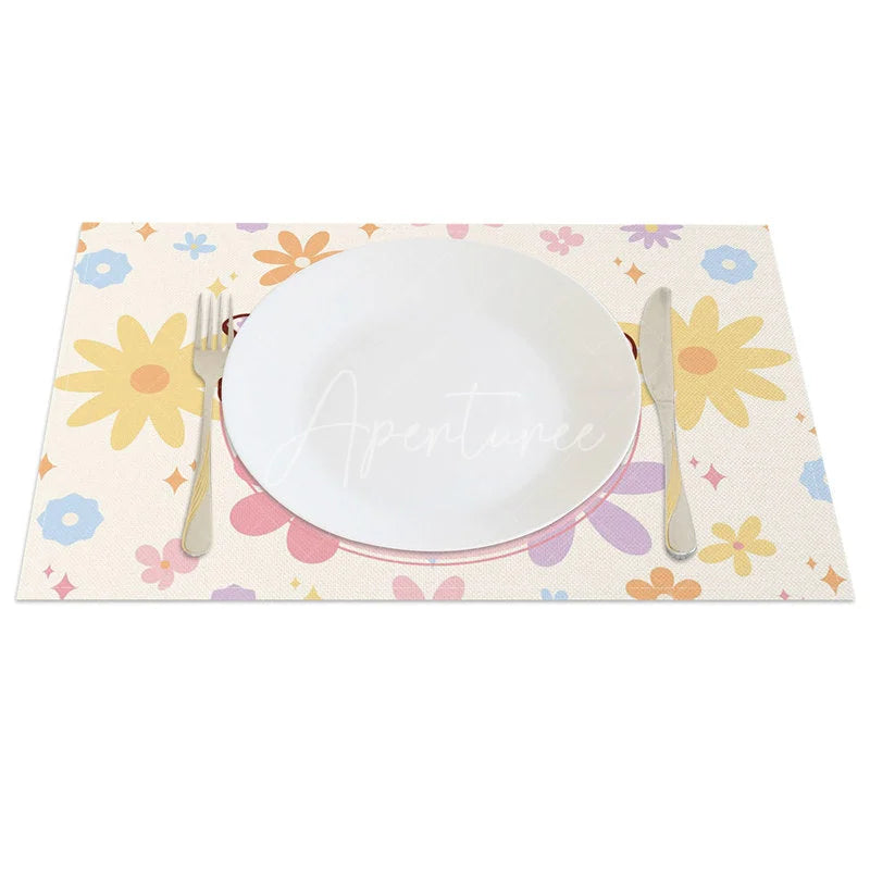 Aperturee - Aperturee Easter Set of 4 Placemats Retro Flower Happy Easter Day Groovy Daisy Pastel Dining Table Mats