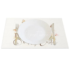 Aperturee - Aperturee Easter Set of 4 Placemats Watercolor Bunny Flower Crown Happy Easter Butterfly Table Mats