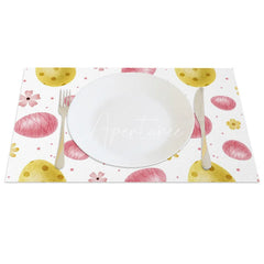 Aperturee - Aperturee Easter Set of 4 Placemats Watercolor Pink Gold Eggs Spring Floral Happy Easter Dining Table Mats