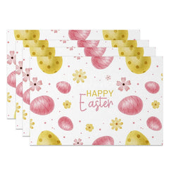 Aperturee - Aperturee Easter Set of 4 Placemats Watercolor Pink Gold Eggs Spring Floral Happy Easter Dining Table Mats