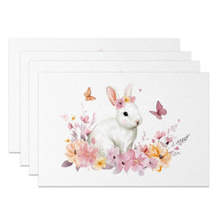 Aperturee - Aperturee Easter Set of 4 Placemats White Rabbit Flower Crown Spring Butterfly Floral Dining Table Mats