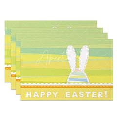 Aperturee - Aperturee Easter Set of 4 Placemats Yellow Green Stripes Bunny Ears Happy Easter Spring Dining Table Mats