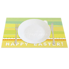 Aperturee - Aperturee Easter Set of 4 Placemats Yellow Green Stripes Bunny Ears Happy Easter Spring Dining Table Mats
