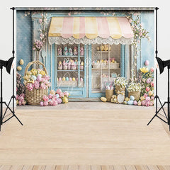 Aperturee - Aperturee Easter Shop Front Combo Set Backdrop Spring Pastel Eggs Flower Store Wood Floor Photography Prop