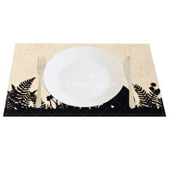 Aperturee - Aperturee Easter Silhouette Rabbit Set of 4 Placemats Beige Texture Black Fern Bunny Table Mats for Spring