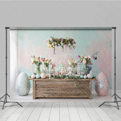 Aperturee - Aperturee Easter Spring Floral Table Setting Backdrop Glitter Eggs and Fresh Flowers Party Decoration