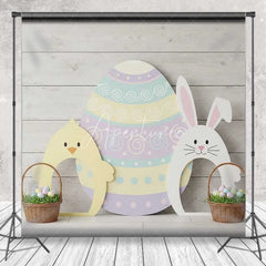 Aperturee - Aperturee Easter Wood Backdrop Bunny Chick Egg Cutouts Background Spring Rustic Floor Kids Portrait Photography Studio Prop