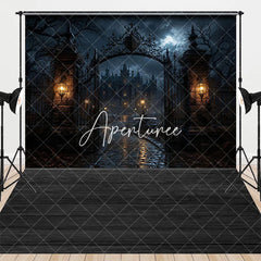 Aperturee - Aperturee Eerie Gothic Haunted Mansion Ornate Gate Moonlit Night Combo Set Backdrop Spooky Halloween Party and Dark Fantasy