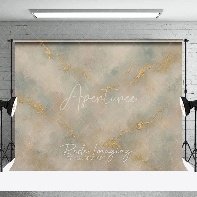 Aperturee - Aperturee Elegant Abstract Gold Textured Photography Backdrop Light Blue and Beige Artistic Studio Prop